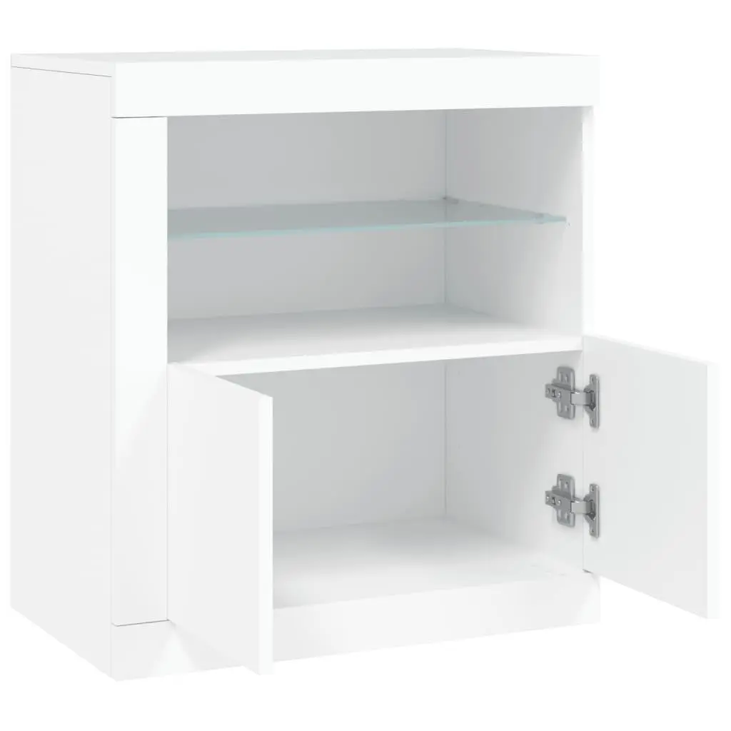 White Sideboard Storage Cabinet for Living Room with RGB LED Lights 60.5W x 37D x 67H cm
