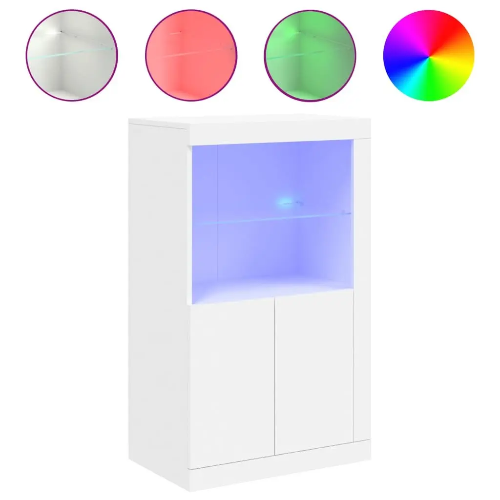 Side Cabinet for Living Room with RGB LED Lights White Engineered Wood