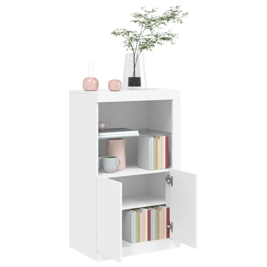 Side Cabinet for Living Room with RGB LED Lights White Engineered Wood