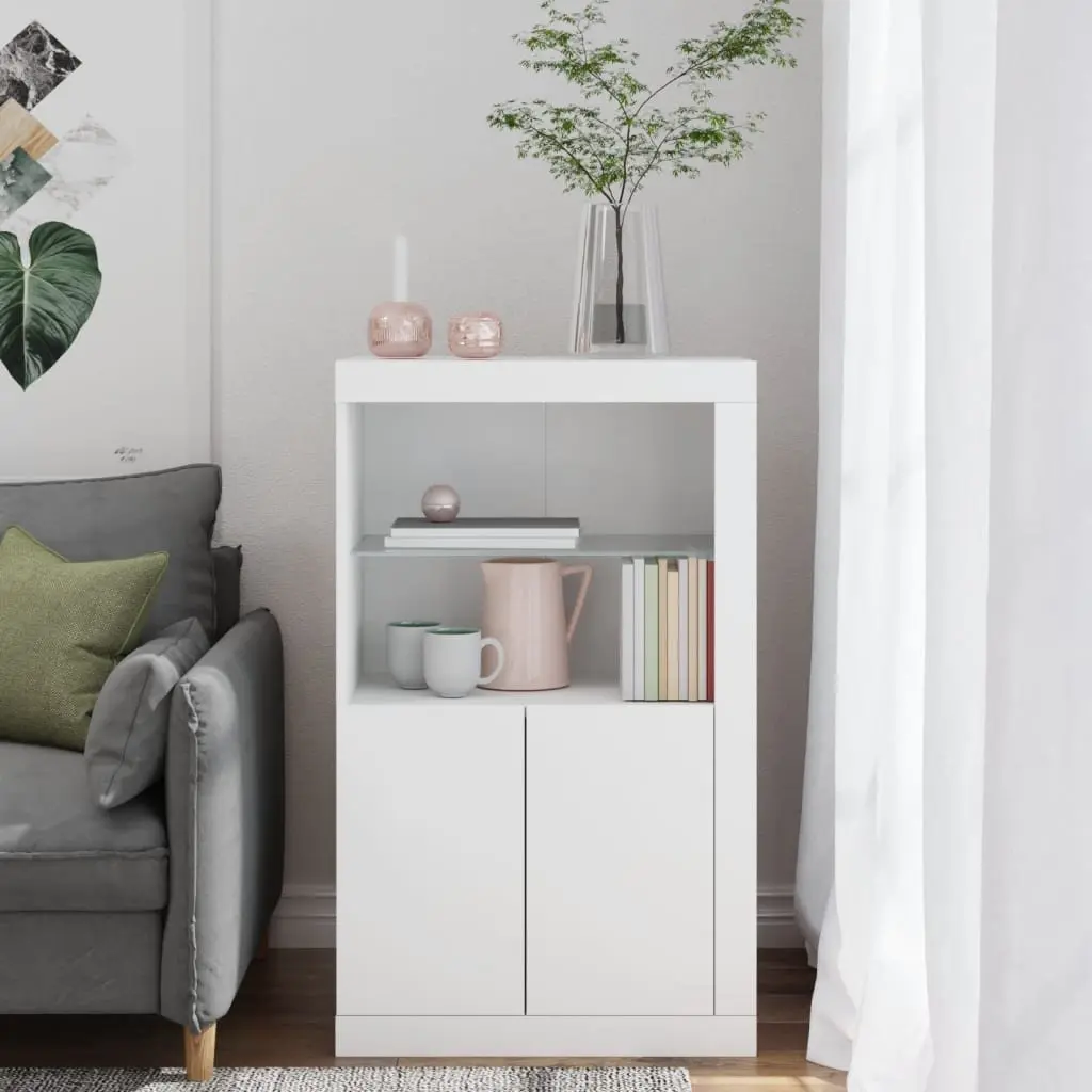 Side Cabinet for Living Room with RGB LED Lights White Engineered Wood