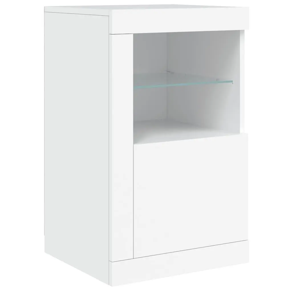 Side Cabinet with RGB LED Lights White Storage Unit Glass Shelf Door