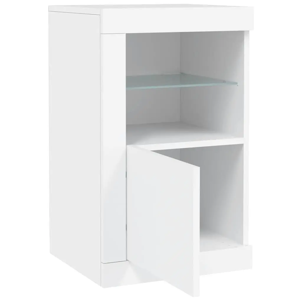 Side Cabinet with RGB LED Lights White Storage Unit Glass Shelf Door