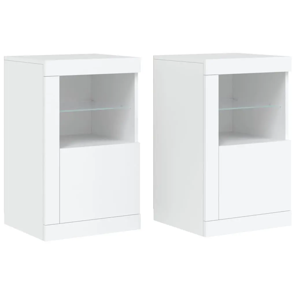 RGB LED Side Cabinet, 2 pcs, White Engineered Wood