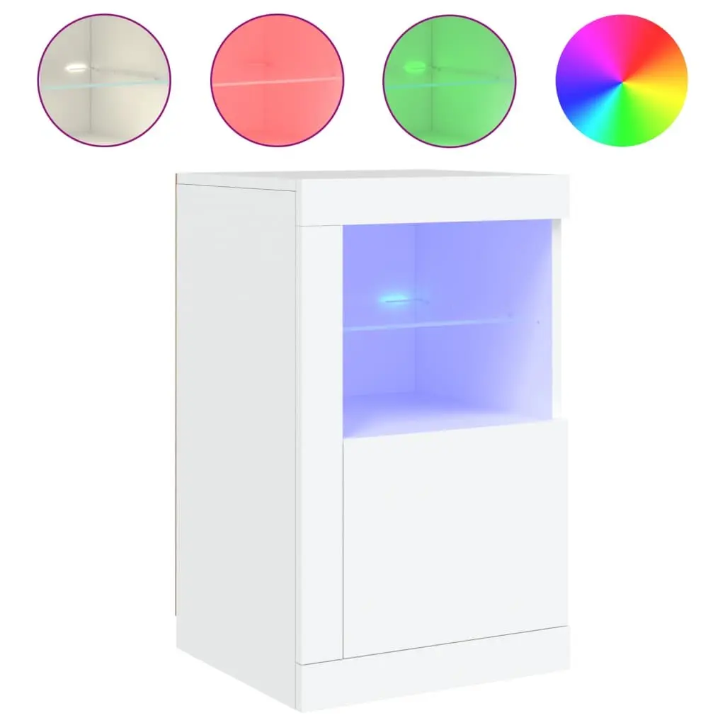 RGB LED Side Cabinet, 2 pcs, White Engineered Wood
