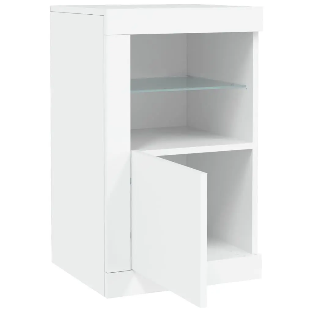 RGB LED Side Cabinet, 2 pcs, White Engineered Wood