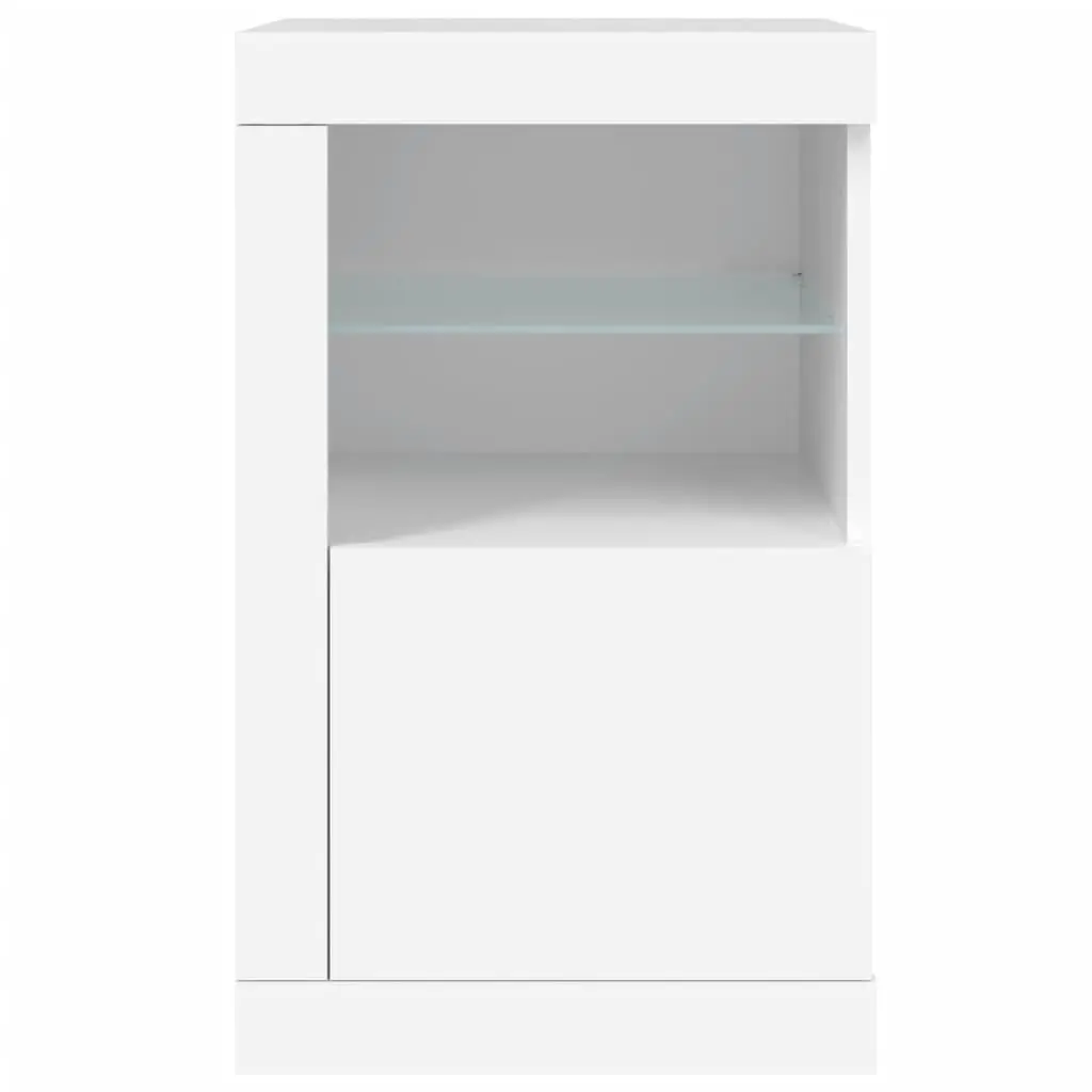RGB LED Side Cabinet, 2 pcs, White Engineered Wood