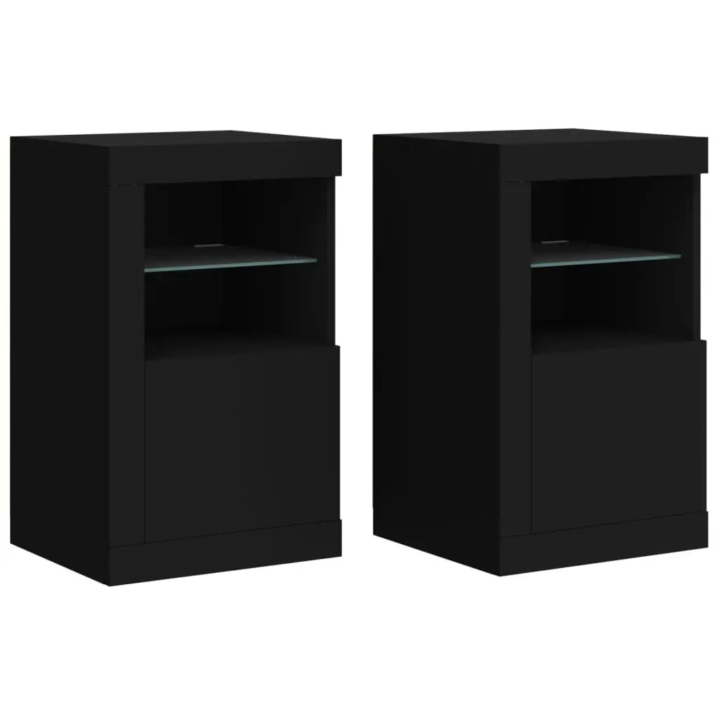 Side Storage Cabinet for Living Room Bedroom Office 2 Piece Black Engineered Wood with RGB LED Lights