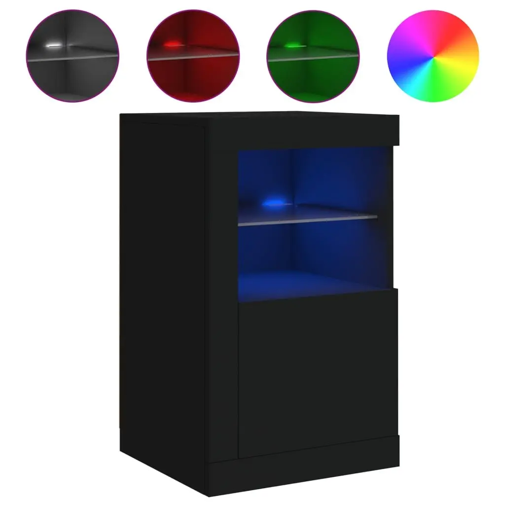 Side Storage Cabinet for Living Room Bedroom Office 2 Piece Black Engineered Wood with RGB LED Lights