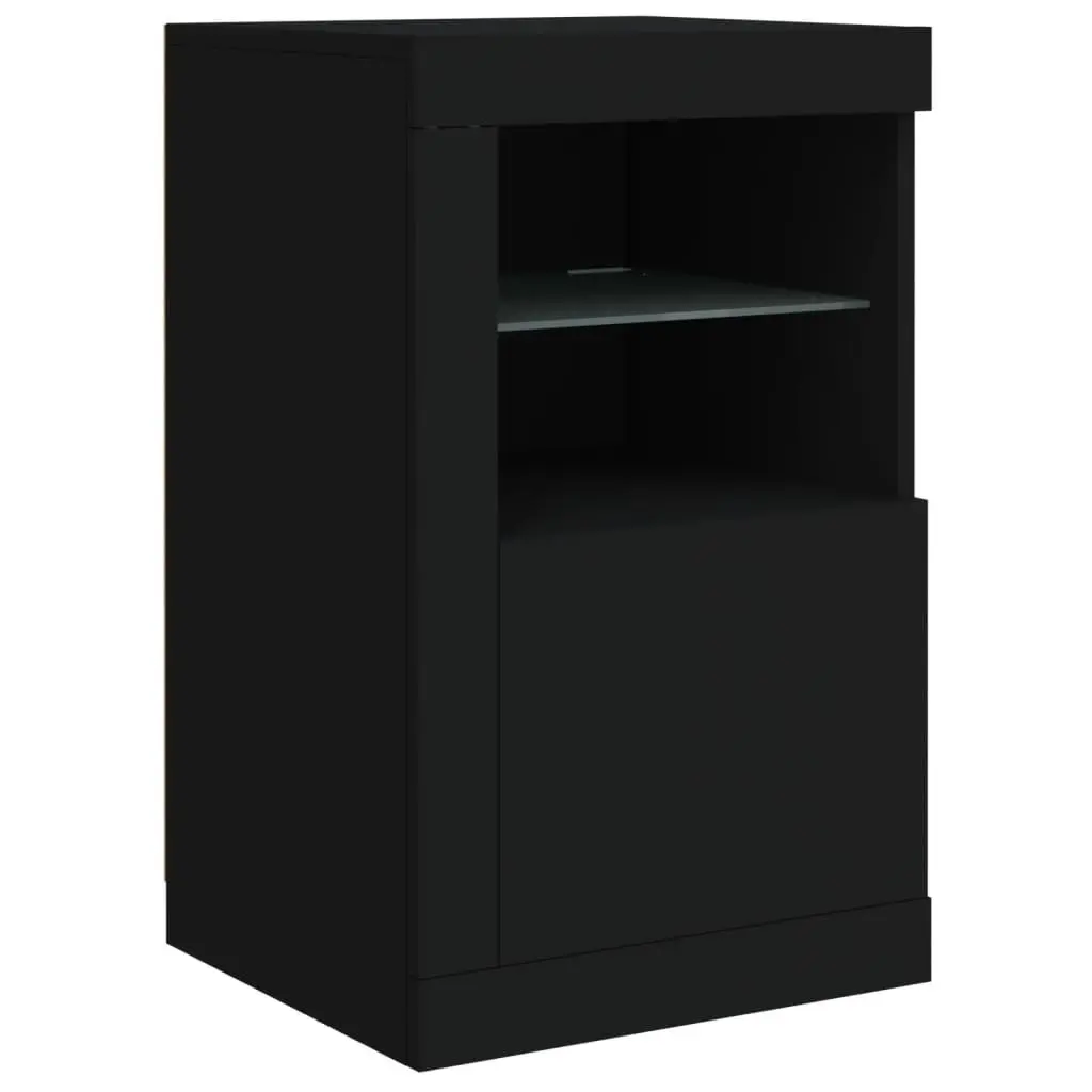 Side Storage Cabinet for Living Room Bedroom Office 2 Piece Black Engineered Wood with RGB LED Lights
