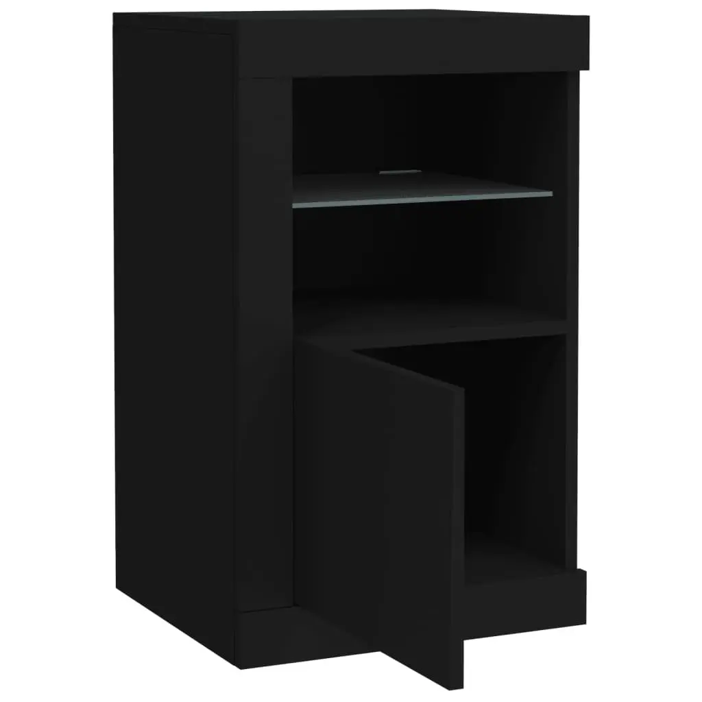 Side Storage Cabinet for Living Room Bedroom Office 2 Piece Black Engineered Wood with RGB LED Lights