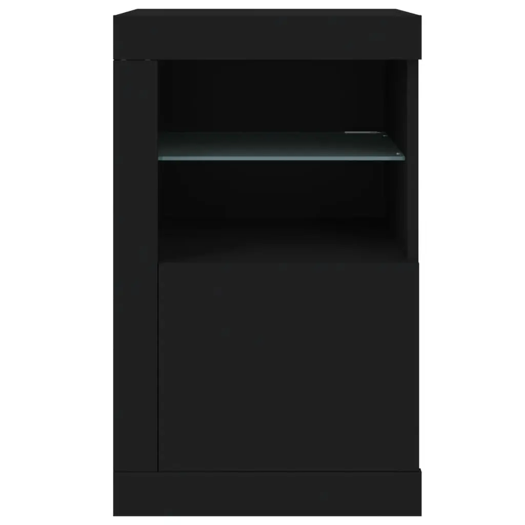 Side Storage Cabinet for Living Room Bedroom Office 2 Piece Black Engineered Wood with RGB LED Lights