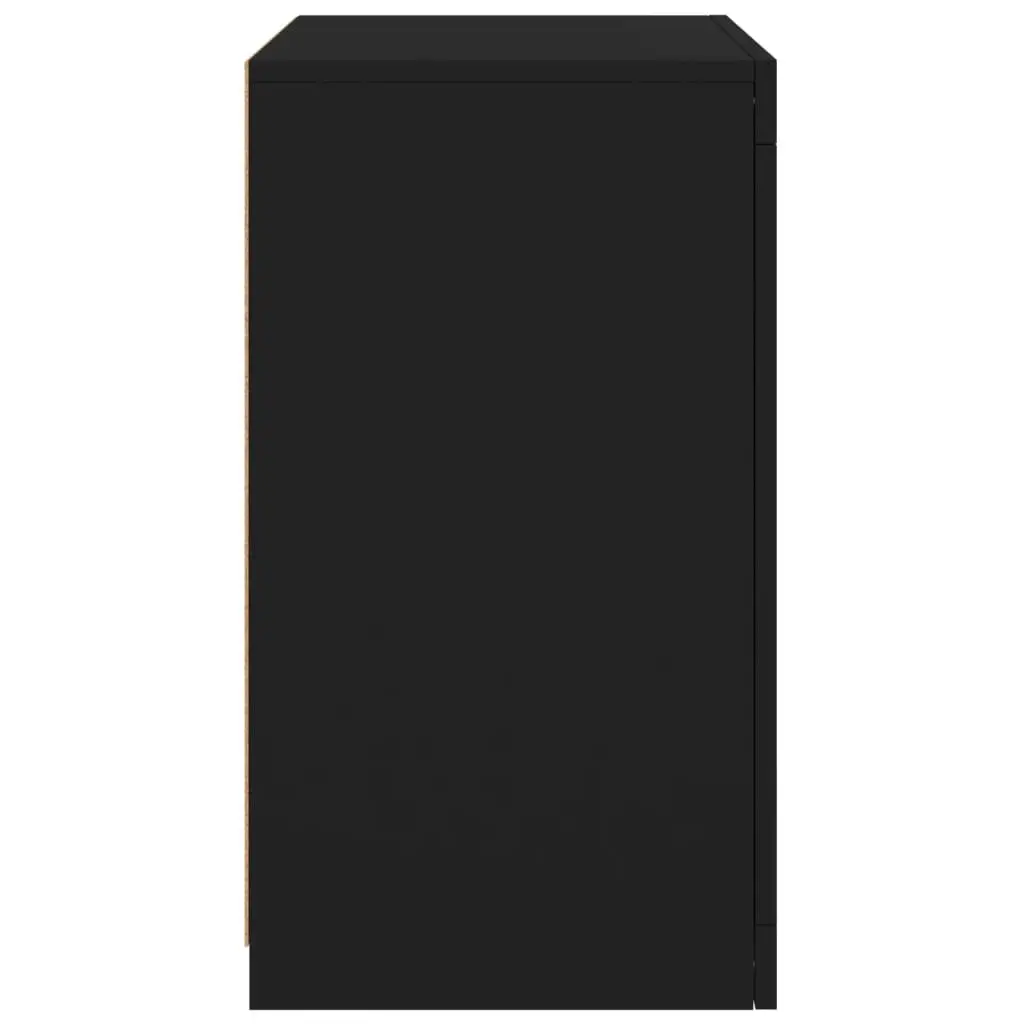 Side Storage Cabinet for Living Room Bedroom Office 2 Piece Black Engineered Wood with RGB LED Lights