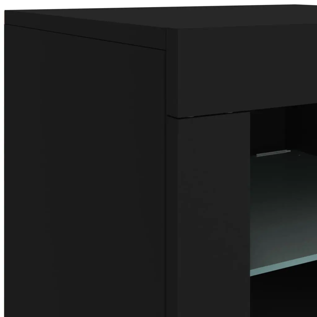 Side Storage Cabinet for Living Room Bedroom Office 2 Piece Black Engineered Wood with RGB LED Lights