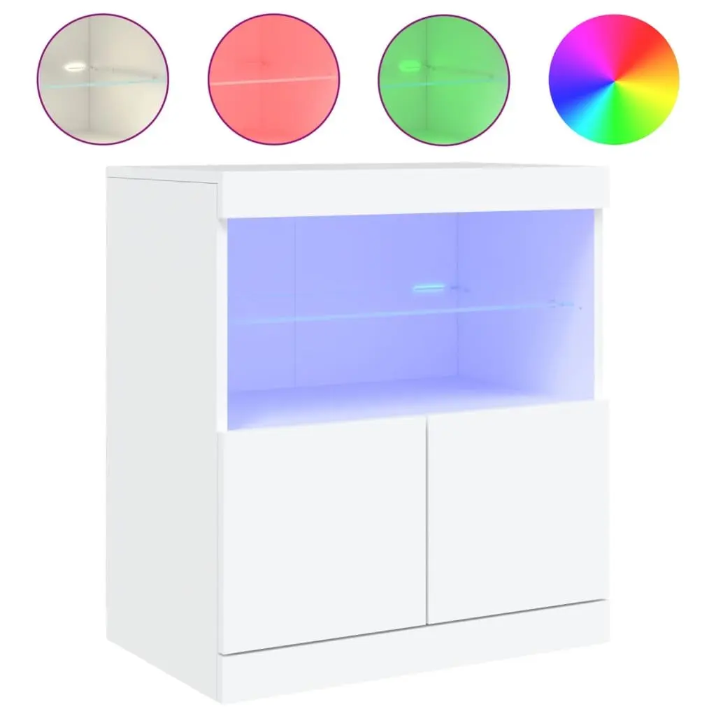 Sideboard Cabinet for Living Room White 60W x 37D x 67H cm with RGB LED Lights