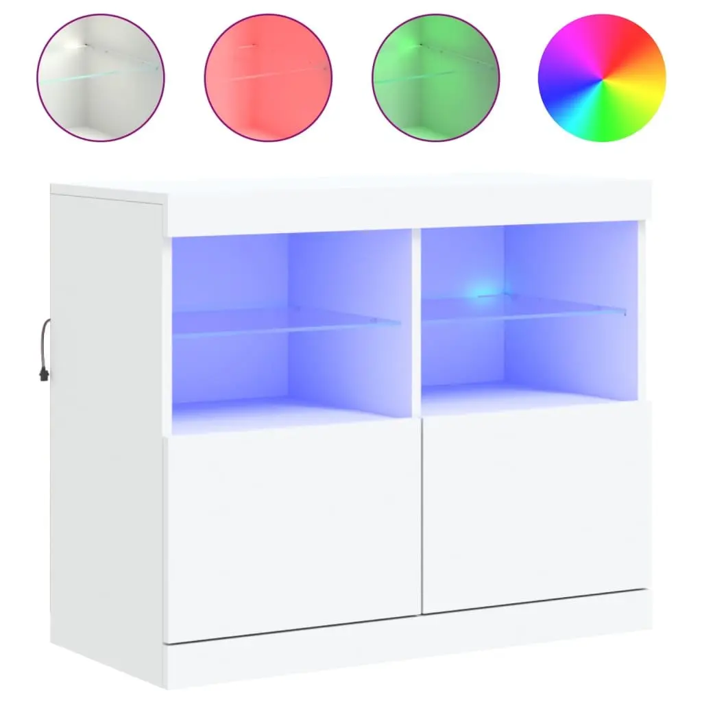 White Sideboard Cabinet for Living Room with RGB LED Lights 81 x 37 x 67 cm