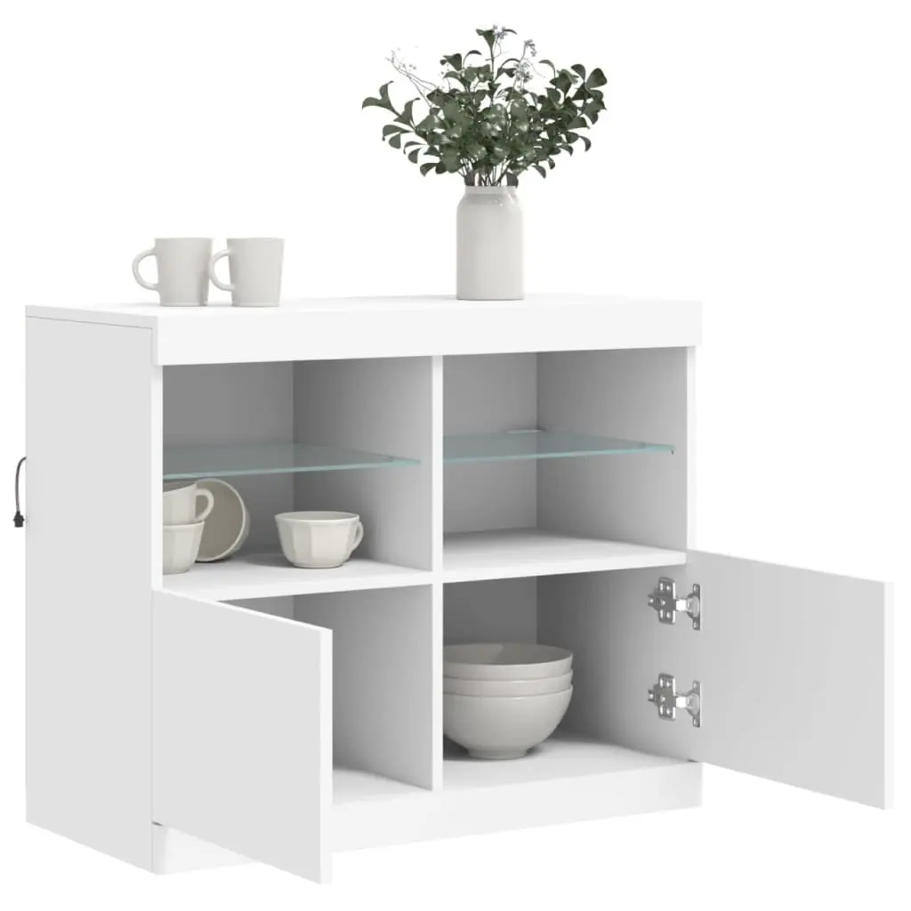 White Sideboard Cabinet for Living Room with RGB LED Lights 81 x 37 x 67 cm