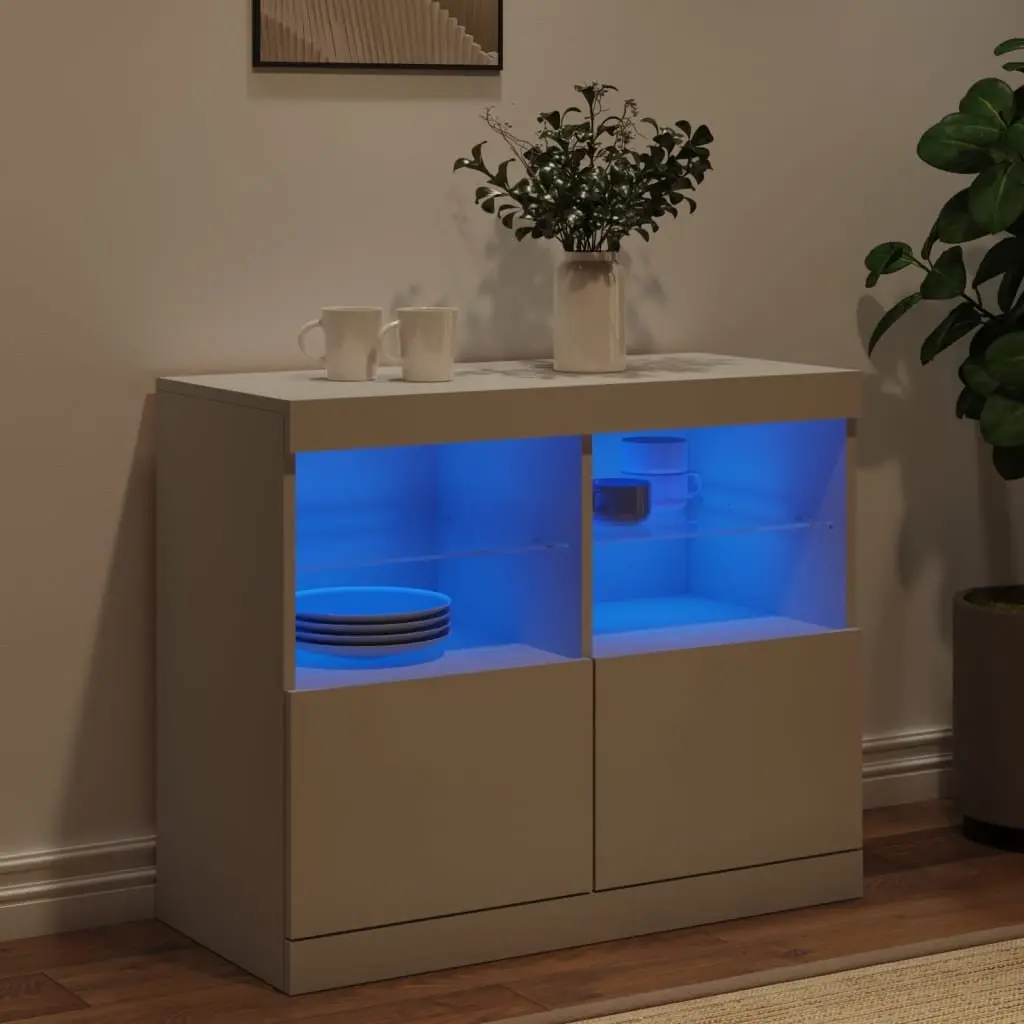 White Sideboard Cabinet for Living Room with RGB LED Lights 81 x 37 x 67 cm