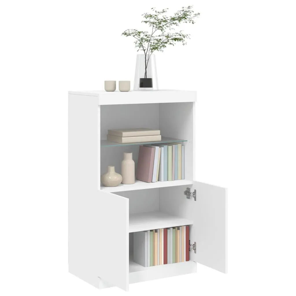 Sideboard for Living Room and Dining Area with RGB LED Lights White Storage Cabinet