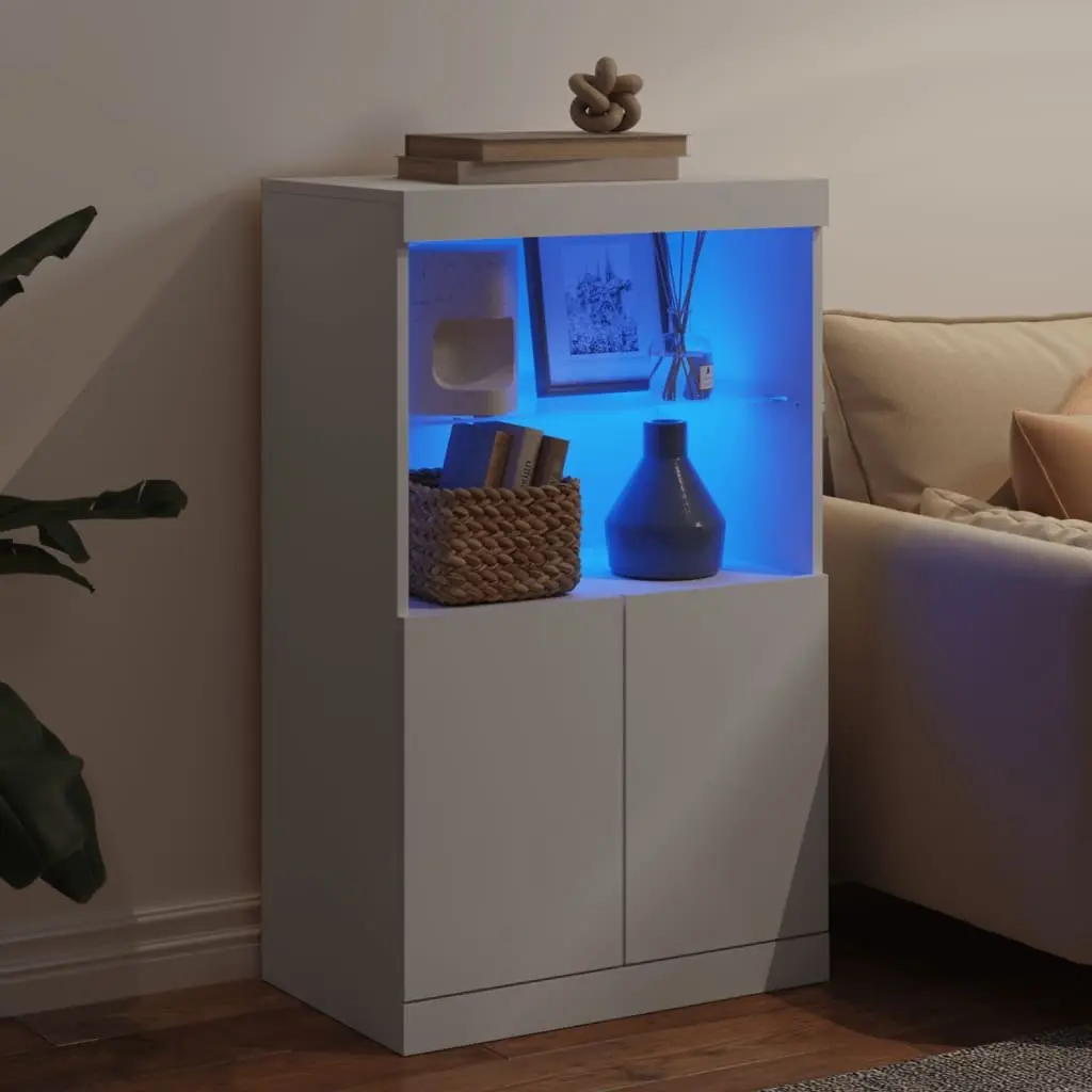 Sideboard for Living Room and Dining Area with RGB LED Lights White Storage Cabinet