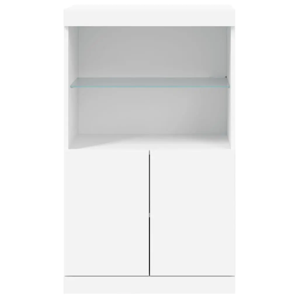 Sideboard for Living Room and Dining Area with RGB LED Lights White Storage Cabinet
