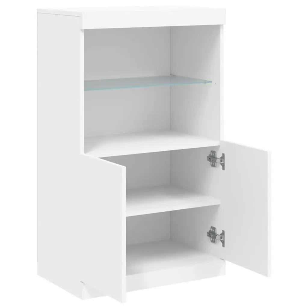 Sideboard for Living Room and Dining Area with RGB LED Lights White Storage Cabinet