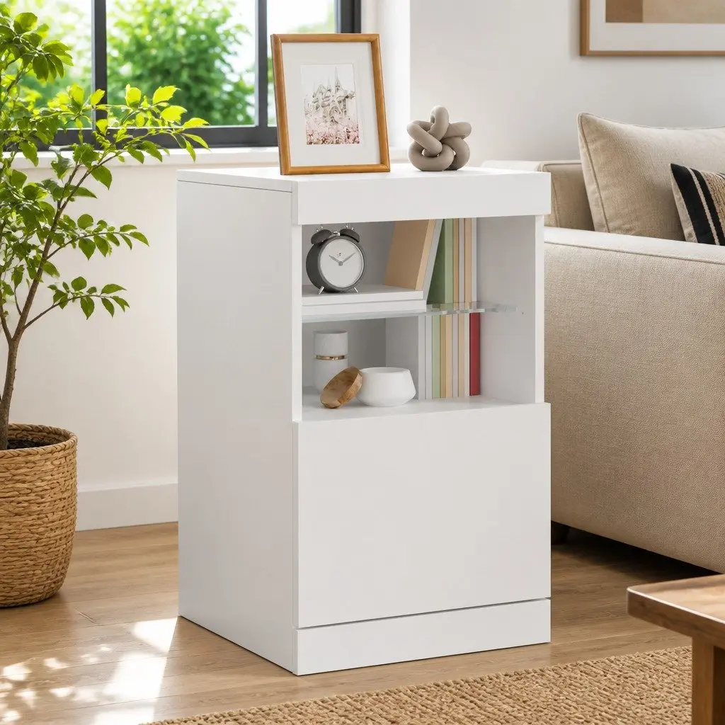 Sideboard Storage Cabinet for Living Room and Dining Area with RGB LED Lights White 41 x 37 x 67 cm