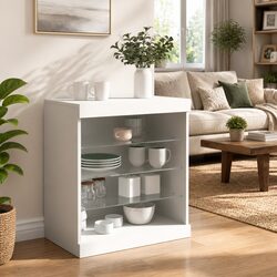 White Sideboard Dimensions: 60.5x37x67cm with RGB LED Lights