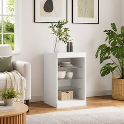 White Modern Sideboard: 41x37x67cm, Engineered Wood, RGB Lights