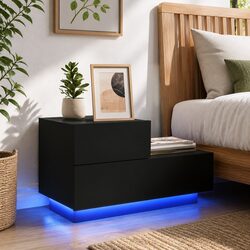 Dimensions and Specs of the Black LED Bedside Cabinet
