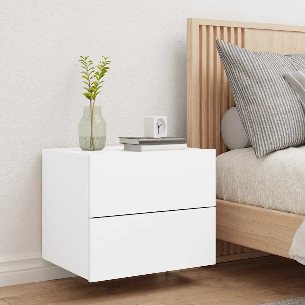Wall-mounted Bedside Cabinet with RGB LED Lights White Floating Storage