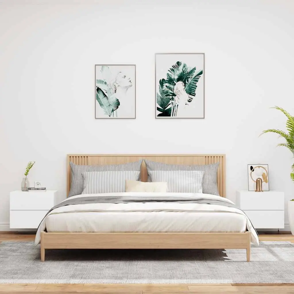 Wall-Mounted Bedside Cabinet Set with LED Lights