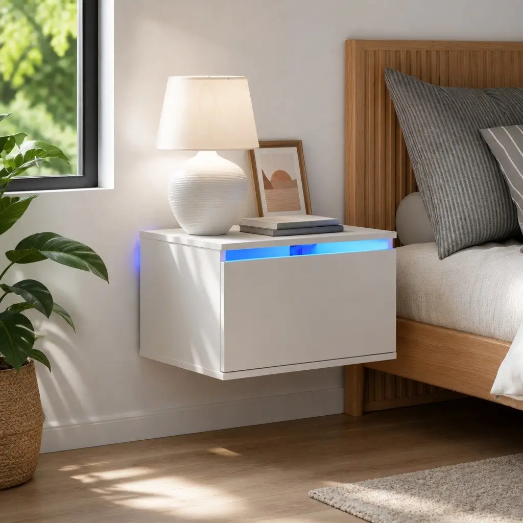 Wall-Mounted Bedside Cabinet with LED