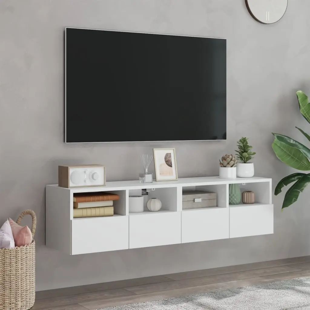 TV Wall Cabinet 60x30x30cm White Floating Storage Unit with Shelves and Door