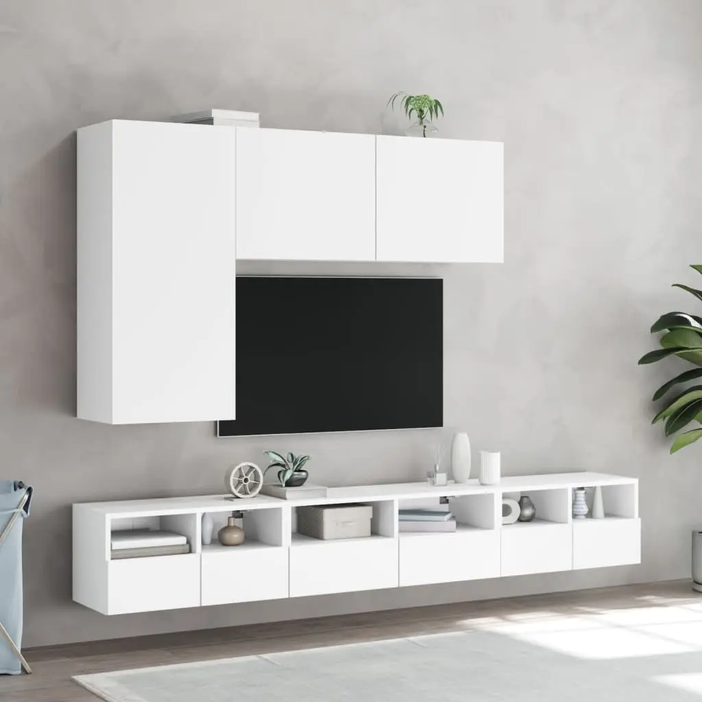 TV Wall Cabinet 60x30x30cm White Floating Storage Unit with Shelves and Door