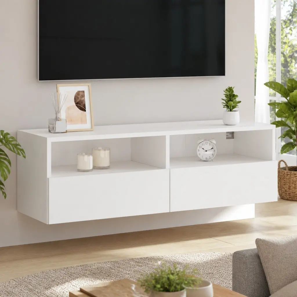 TV Wall Cabinet White Floating Media Unit for Living Room 100 x 30 x 30 cm