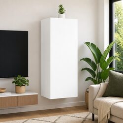 TV Wall Cabinet White Floating Wall-Mounted Media Unit Storage Organizer