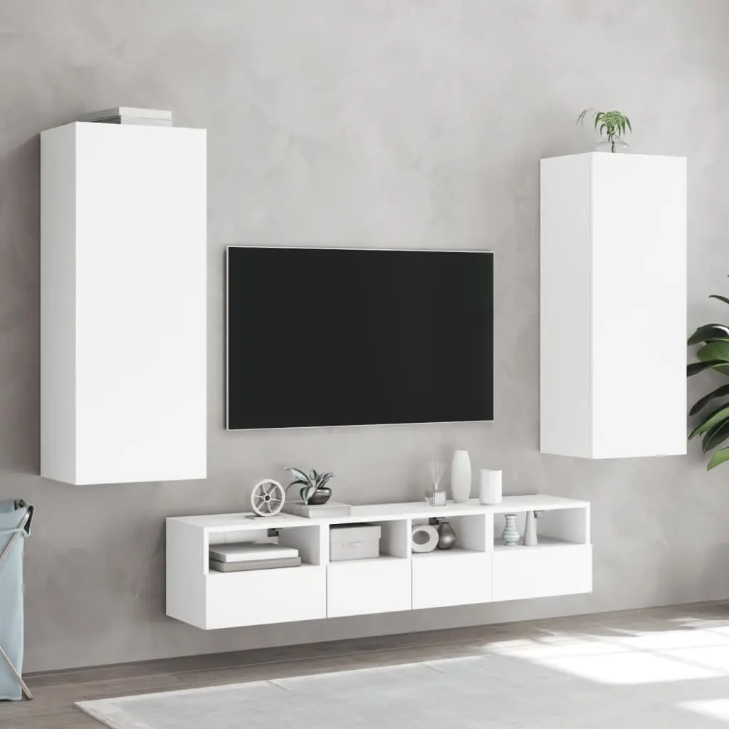 TV Wall Cabinet White Floating Wall-Mounted Media Unit 40.5 x 30 x 102 cm