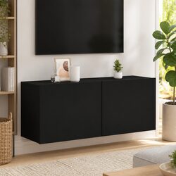 Black Wall-mounted TV Cabinet Specifications: 100x30x41cm, Engineered Wood