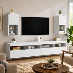 Set of 2 Wall-Mounted TV Cabinets with RGB LED Lights