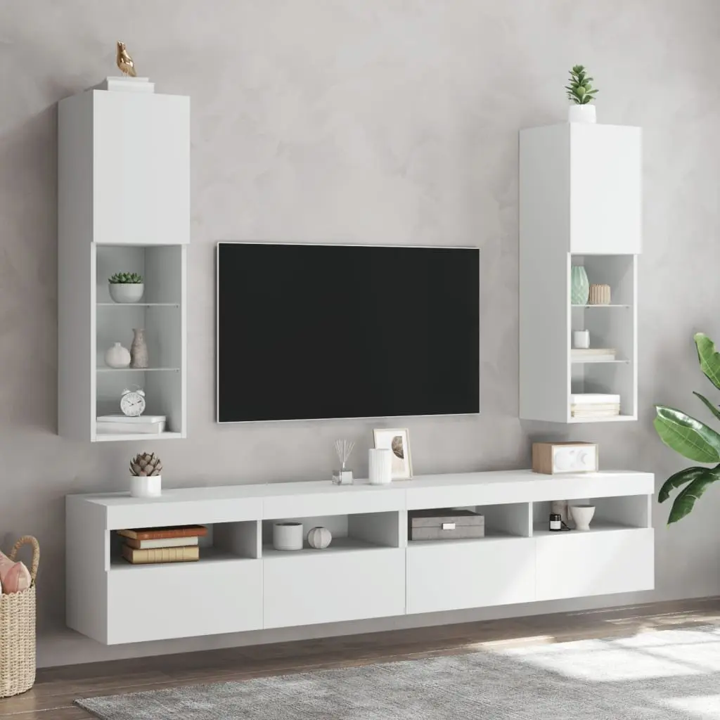 TV Cabinet with RGB LED Lights Wall-Mounted Media Unit Storage White
