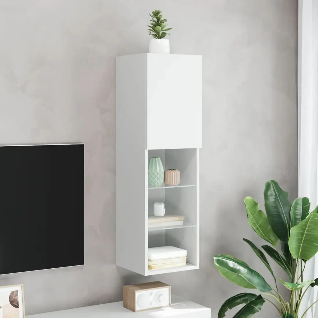 TV Cabinet with RGB LED Lights Wall-Mounted Media Unit Storage White