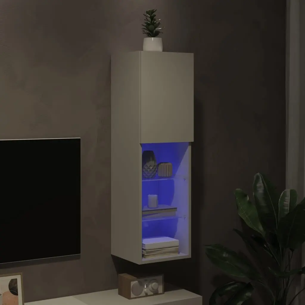 TV Cabinet with RGB LED Lights Wall-Mounted Media Unit Storage White