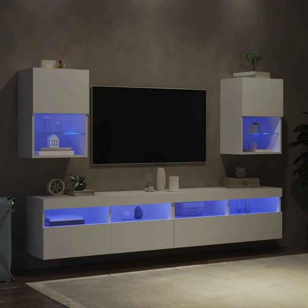 TV Cabinet Wall-Mounted Media Storage Unit White 2 Piece