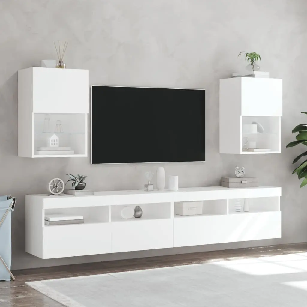 TV Cabinet Wall-Mounted Media Storage Unit White 2 Piece