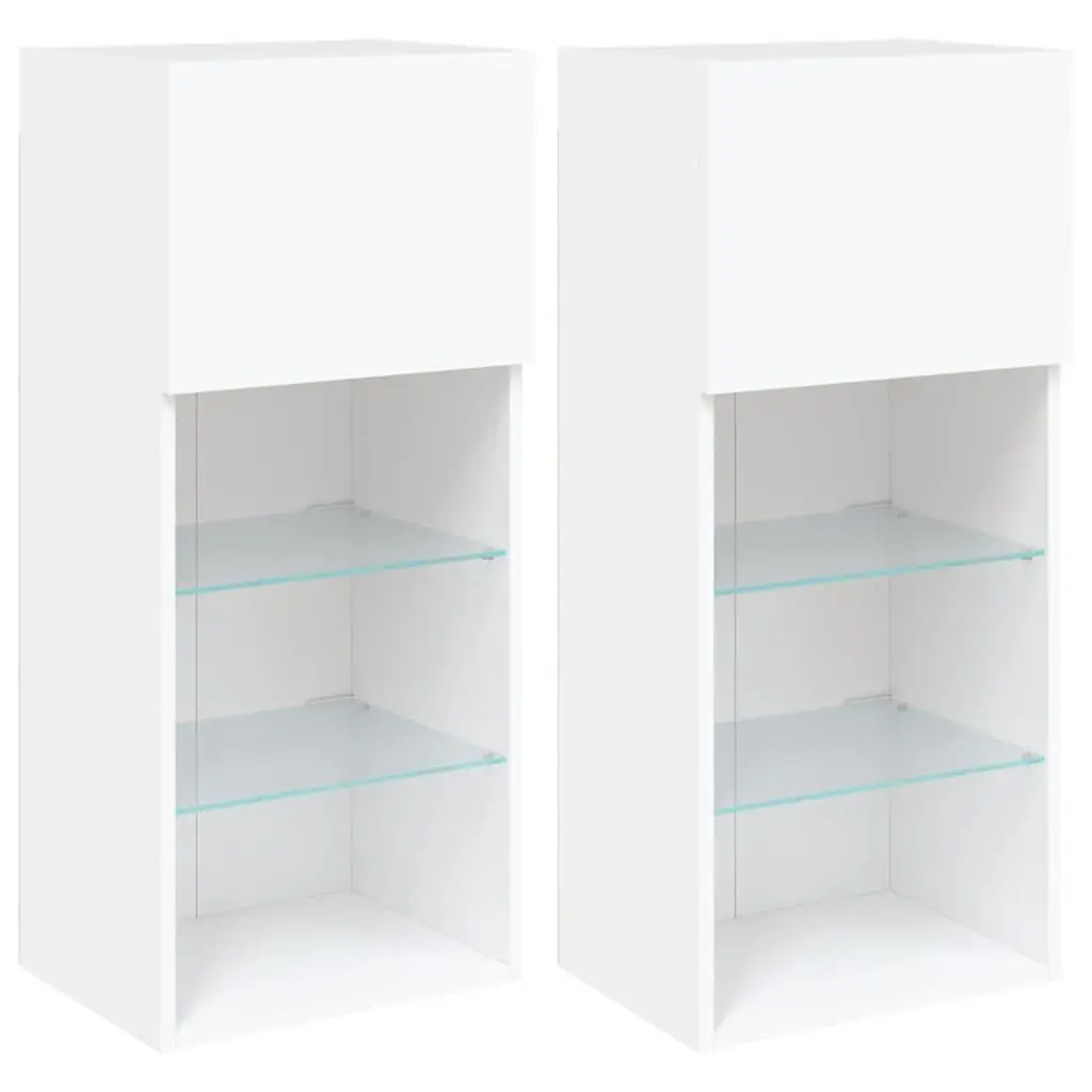 TV Cabinets Wall-Mounted Storage Units with RGB LED Lights 40.5x30x90cm White Set of 2