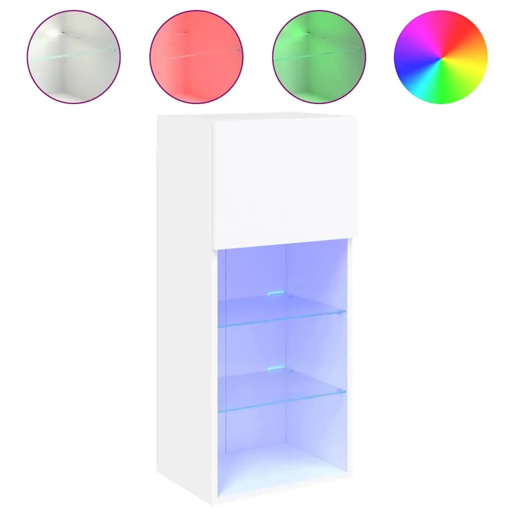 TV Cabinets Wall-Mounted Storage Units with RGB LED Lights 40.5x30x90cm White Set of 2