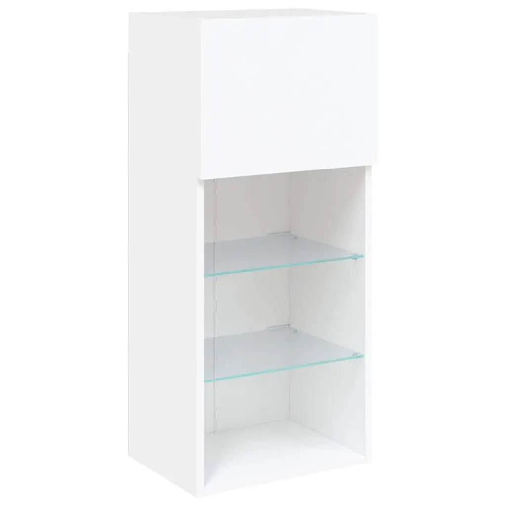 TV Cabinets Wall-Mounted Storage Units with RGB LED Lights 40.5x30x90cm White Set of 2
