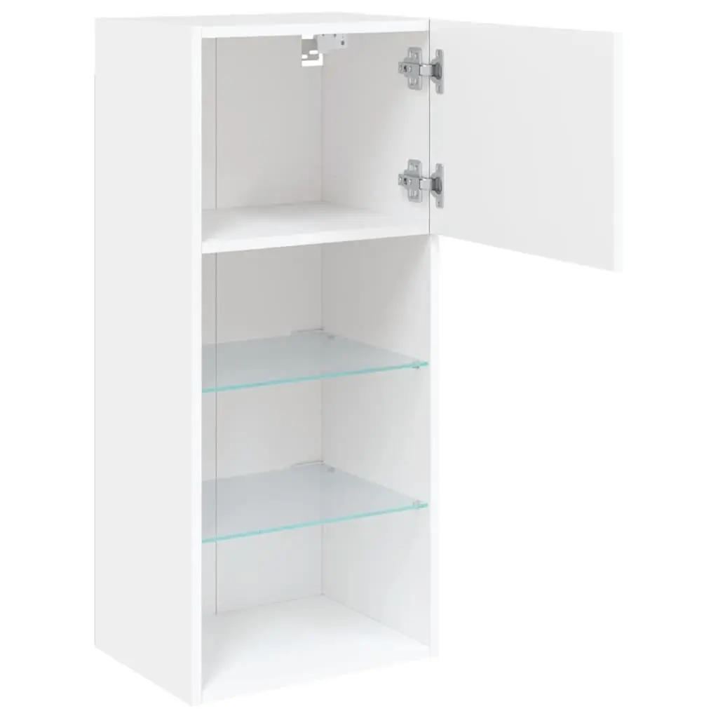 TV Cabinets Wall-Mounted Storage Units with RGB LED Lights 40.5x30x90cm White Set of 2