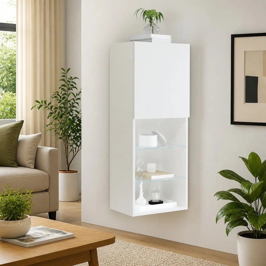 White Wall-Mounted TV Cabinet with LED