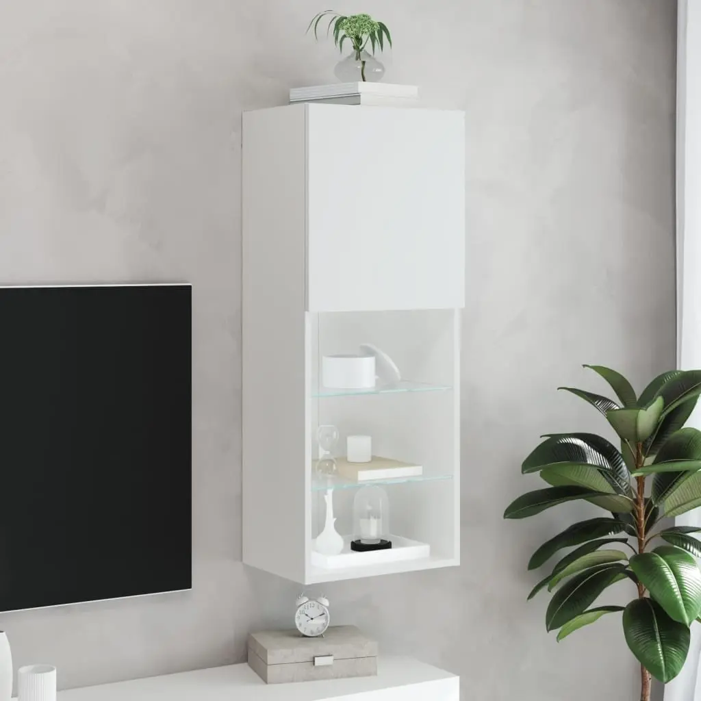 White Wall-Mounted TV Cabinet with LED
